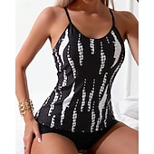 cheap Surfing Tankinis &amp; Bikinis-Women's Tankini Sets Bathing Suit Swimwear Swimwear Black White UV Protection Sleeveless - Surfing Beach Swimming Summer
