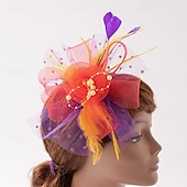 cheap Fascinators-Headdress Feathers Beads Wedding Birthday Elegant Vintage With Rhinestone Headpiece Headwear