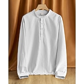 economico Camicie di lino-Per uomo Camicia Camicia di lino Camicia popover Camicia casual Camicia di cotone Semplice Vacanza Camicia hawaiana Nero Bianco Cachi Verde militare Manica Lunga Colletto alla coreana Primavera