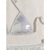 ieftine Topuri și seturi-Samba Dancewear Outfit strălucitor din paiete argintii pentru femei - Set cu top halter bralette și fusta pentru petreceri rave - Costum de performanță