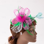 cheap Fascinators-Headdress Feathers Beads Wedding Birthday Elegant Vintage With Rhinestone Headpiece Headwear