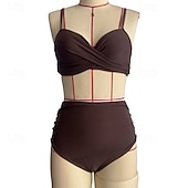 זול טנקיני וביקיני לגלישה-בגדי ריקוד נשים בגד ים מקומט סטים של ביקיני בגדי ים אחיד בגדי ים ורוד בהיר שחור נושם ללא שרוולים - גלישה חוף שחייה קיץ