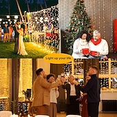 رخيصةأون يعمل بالطاقة الشمسية-أضواء ستارة 10 * 10 قدم 300 LED 8 أوضاع جهاز تحكم عن بعد شمسية أضواء خيط معلقة داخلية وخارجية مقاومة للماء لزينة الأعراس والمهرجانات