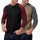 preiswerte Lässiges Henley-T-Shirt-2-teiliges Henley-Shirt für Herren, Baseball-T-Shirt, Kurzarm, Farbblock-Design, Basic, Boho-Stil, Raglanärmel, für Outdoor, Freizeit, Alltag, Sommer, Herbst, alle Jahreszeiten, schwarzes