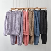 olcso Női hálófelsők és -alsók-Női Pizsama Alkalmi Kényelmes Tiszta szín Rugalmas derék Nadrág Otthon Napi Hosszú ujj Terített nyak Fehér Rubin Sötétkék Bíbor Khakizöld Tavasz Ősz Tél Laza öltözet