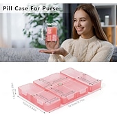 رخيصةأون تخزين الأمتعة والسفر-منظم حبوب يومي، 7 حجرات محمولة لتنظيم حبوب السفر، [تصميم قابل للطي] صندوق حبوب لجيب المحفظة لحمل الفيتامينات وزيت كبد سمك القد والمكملات الغذائية والأدوية - أحمر شفاف