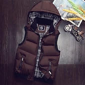 abordables Gilet Puffer pour Homme-Homme Gilet matelassé Gilet Vacances Quotidien Date Mode Occasionnel Automne Hiver Avec Poches Polyester Chaud Confortable Couleur Unie Fermeture éclair À capuche Coupe régulière Noir Rouge Vert