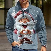  Natale Per uomo Babbo Natale Nido d'ape Felpa Quotidiano Classico Casual Collo alla coreana All'aperto Casa Lavoro Regalo Blu Bianco Grigio Bottoni Autunno Inverno progettista S M L XL XXL XXXL