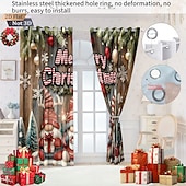 economico Cucina natalizia-Tende termiche isolanti con stampa digitale 3D a forma di gnomo natalizio, set da 2 pezzi di tende oscuranti con occhielli per balconi esterni, soggiorno e arredamento per la casa