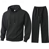 cheap Basic Tracksuits-Men's Hoodie Tracksuit Hoodie &amp; Pants Outfit Set Hoodies Set Hoodie Outdoor Daily Sports Jacquard Drawstring Pocket Plain Black Orange Khaki Polyester Activewear Fashion Streetwear Spring
