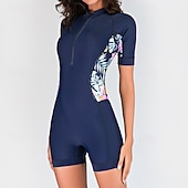 baratos One Pieces Rash Guards-Women's Full Body Rash Guard Dive Wetsuit One Piece Swimsuit Color-blocking Boyleg UV Protection Short Sleeve Diving Suit Surfing Canoeing Snorkeling Summer
