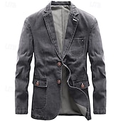 economico Blazer Classici da Uomo-Per uomo Blazer Giacca di Jeans Vacanza Casuale Abbigliamento quotidiano Moda Casual Primavera &amp; Autunno Cotone Poliestere Jeans Tasca Bottoni Confortevole Monopetto Giacca Nero Grigio