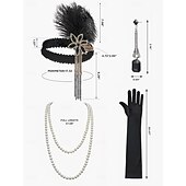 billiga 1920-talets klänningar-Set Roaring 20s 1920s Mini Dress Flapper Dress Outfits with Accessories Sleeveless The Great Gatsby Charleston Sequins Tassel Fringe Feather Deep V Fancy Dress Women's Carnival New Year Masquerade