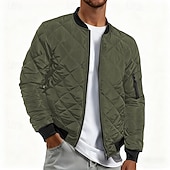 cheap Men's Downs &amp; Parkas-Men's Bomber Quilted Jacket Diamond Padded Jacket Winter Outdoor Chunky Varsity Flight Windproof Warm Trench Coat Top Quilted Seams Cotton Outwear Overcoat Full Zipper Camping Hiking Hunting Fishing