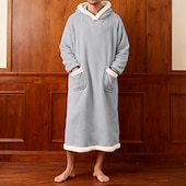 cheap Men's Robes-Men's Pajamas Sleepwear Bath Gown Plain Fashion Stylish Classic Home Daily Bed Sherpa Polyester Thermal Warm Comfort Soft Hoodie Long Sleeve Pocket Summer Spring Blue Light Pink