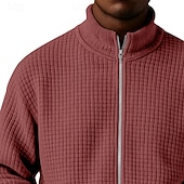 cheap Basic Sweatshirts-Men's Sweatshirt Waffle Sweatshirt Full Zip Sweatshirt Wine Standing Collar Plain Zip Up Textured Casual Daily Sports &amp; Outdoor Streetwear Cool Sportswear Spring &amp;  Fall Clothing Apparel Hoodies