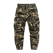 baratos Calças Cargo-Men's Cargo Pants Trousers Drawstring Elastic Waist Multi Pocket Camo Windproof Wearable Daily Outdoor Camping &amp; Hiking Streetwear Stylish ArmyGreen Khaki Micro-elastic