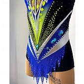 baratos Leotardo de Ginástica Rítmica-Collant de ginástica rítmica feminino para patinação no gelo, tingido com alta elasticidade, roupa profissional para competição de patinação, com cristais/strass, sem mangas.
