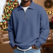 economico Natale-Per uomo Magliette Polo a Nido d'Ape Testurizzato All'aperto Casual Zip a un quarto Manica Lunga Moda Moderno Tinta unica Testurizzato Lavorato a maglia Primavera &amp; Autunno Tutte le stagioni