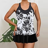 abordables Tankinis-Mujer Bañadores 2 piezas Falda Traje de baño Espalda al Aire Vacaciones Ropa de playa Floral Graphic Escote Redondo Sin Mangas Trajes de baño