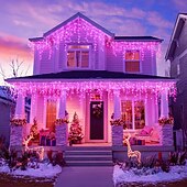 Недорогие Питание от электросети-Рождественская сосулька, 33 фута, 400 светодиодов, 48 капель, 8 функций, таймер, дистанционное управление, прозрачный провод, подключаемые гирлянды, праздничные, свадебные, вечерние, декоративные огни, низкое напряжение, безопасная розетка