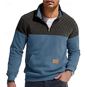 cheap Basic Sweatshirts-Men's Sweatshirt Waffle Sweatshirt Pullover Quarter Zip Sweatshirt Blue Army Green Burgundy Brown Khaki Standing Collar Plain Patchwork Color Block Textured Sports &amp; Outdoor Casual Daily Streetwear