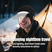 cheap Beanie Headphones-Knitted Headlight Hat New Outdoor LED Lighting Hat USB Rechargeable 1.5-3W Power Supply Battery Button Control Type-C Charging Suitable for Night Cycling and Running Headwe Valentine's Day Gift