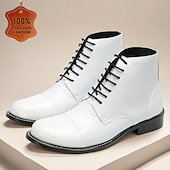 halpa Ensiluokkaiset nahkasaappaat-Miesten valkoiset aidosta nahasta valmistetut nauhalliset nilkkurit - tyylikäs ja elegantti muotoilu, ihanteellinen juhlatilaisuuksiin, toimistokäyttöön ja trendikkääseen arkeen