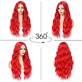baratos Perucas de Carnaval-Peruca de Carnaval 2026 Rosa Vermelho Azul Encaracolado Ondulado Longo Peruca sintética para festivais Mardi Gras Parada Cabelo para fantasia de cosplay para Feminino