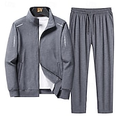 Χαμηλού Κόστους Αθλητικά κοστούμια-Ανδρικά Μπουφάν με φερμουάρ Φόρμα 2 τεμαχίων Αθλητικά παντελόνια φόρμας με τσέπη Μονόχρωμο Ρούχα σύνολα Άνοιξη Φθινόπωρο Μαύρο Μπλε Γυμναστήριο Πεζοπορία Προπόνηση Ελαφρύ Αναπνέει Μακρυμάνικο