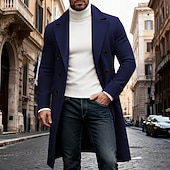 abordables Manteaux &amp; vestes-Homme Manteau d'Hiver Manteau Trench-Coat Long Trench-coat Extérieur Occasionnel Automne Hiver Polyester Chaleur Thermique Vêtements d'extérieur Vêtement Tenue Classique Uni Avec Poches Col à Revers