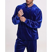 baratos moletons básicos-Homens Moletom Moletom com capuz e calças Conjunto de roupas Conjunto de moletons Capuz Ao ar livre Diário Esportes Com Cordão Bolsos Tecido Vermelho Vinho Preto Azul Royal Poliéster Roupas Esportivas