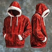 olcso Vicces karácsonyi ruha-férfi karácsonyi kapucnis pulóver hangulatos piros és zöld színű blokkos pulóver klasszikus vintage pulóver ünnepi téli pulóver zsebes karácsonyi ajándékokkal