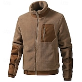 Недорогие Спортивная куртка-Муж. Зимняя куртка Пальто тедди Повседневная куртка Отпуск Повседневные Сохраняет тепло Карман Флис Осень Зима Полотняное плетение Мода Уличный стиль Воротник-стойка Обычная