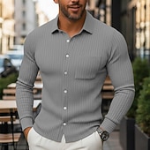 economico Camicie casual eleganti da uomo-Per uomo Camicia Maglia a coste Camicia casual Camicia con Bottoni Blu Bianco Blu marino Grigio Manica Lunga Semplice Colletto Casuale Quotidiano Tasca Abbigliamento Poliestere Moda Moderno Casual
