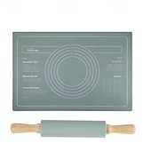 cheap Kitchen Set-Food Grade Silicone Kneading Mat Non-Stick Dough Pad Pizza Baking Sheet Thicken Dough Pastry Pad Wooden Handle Rolling Pin 60X40