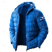 お買い得  メンズグラフィックジャケット＆コート-男性用 Arrow カウプリント 冬物コート ダウン パフジャケット 保温 防雨 ライトウェイト カジュアル アウトドア 日常 パッド入りキルティングフードジャケット 秋 冬 長袖 ブラック ルビーレッド ロイヤルブルー