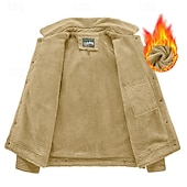 preiswerte Cargo-Jacken-Herren Fleecejacke Cargo-Jacke Arbeitsjacke Formell Heim Windjacke Langlebig Tasche Fleecekragen Herbst Winter Einfarbig Aktiv Vintage Kragen Regulär Marineblau Dunkelgrün Khaki Jacken