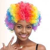 baratos Perucas de Carnaval-Peruca de Carnaval 2026 Rosa Vermelho Preta Encaracolado Afro Curto Peruca sintética para festivais Mardi Gras Parada Cabelo para fantasia de cosplay para Masculino