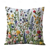 cheap Textured Throw Pillows-Floral Pattern Pillow Cover 2D Flat Print Soft Comfortable Cushion Case with Faux embroidery for Living Room Sofa Bedroom Home Decoration