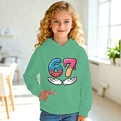 cheap Girl's 3D Playful Humor-Unisex Girls' 3D Graphic Funny Slang 67 Hoodie Pullover Long Sleeve 3D Print Spring Fall Sports Fashion Streetwear Kids 4-12 Years Hooded Outdoor Casual Daily Regular Fit