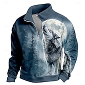 preiswerte Jagdpullover-Herren MOON Wolf Pullover 3D Vintage-Retro Stehkragen Outdoor Arbeit Geschenk Blau 1 Blau 3# Blau 2# Blau Reißverschluss Herbst Winter Designer S M L XL XXL XXXL
