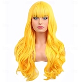 preiswerte Karnevalsperücken-Karnevalsperücke 2026 Gelb Lockig Gewellt Lang Synthetische Festivalperücke Karneval Parade Cosplay-Kostümfrisur für Damen