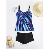 preiswerte Tankinis-Damen Badeanzug Tankini Zweiteilig Shorts Bademode Bauchkontrolle Hohe Taille Schlank Rückenfrei Urlaub Strandbekleidung Ombre Farbblock V Ausschnitt Ärmellos Badeanzüge