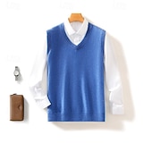 cheap Men's Wool Sweater-Men's Premium Pure Wool Cashmere V Neck Sweater Vest Classic Knit Pullover Jumper Soft Warm Breathable