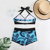 economico Tankini-Per donna Costumi da bagno Due pezzi Shorts Costume da bagno Senza schiena Vacanza Abbigliamento da Spiaggia Floreale All'americana Senza Maniche Costumi da bagno