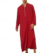 cheap Men's Robes-Men's Loungewear Nightgown Nightshirt Plain Stylish Comfort Home Daily Polyester Soft Breathable Stand Collar Long Sleeve Spring Fall Black White