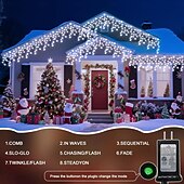 Недорогие Питание от электросети-Рождественская сосулька, 33 фута, 400 светодиодов, 48 капель, 8 функций, таймер, дистанционное управление, прозрачный провод, подключаемые гирлянды, праздничные, свадебные, вечерние, декоративные огни, низкое напряжение, безопасная розетка