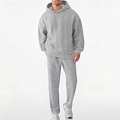 cheap Basic Tracksuits-Men's Hoodie Tracksuit Hoodie &amp; Pants Outfit Set Hoodies Set Hoodie Outdoor Daily Sports Jacquard Drawstring Pocket Plain Black Orange Khaki Polyester Activewear Fashion Streetwear Spring