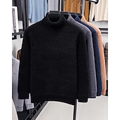 preiswerte Herrenpullover-Herren Pullover Fleece Pullover Strickpullover Gerippt Stricken Normale Oberteile Gestrickt Einfach Rollkragen Mode Basic Urlaub Alltagskleidung Bekleidung Herbst Winter Schwarz Marineblau M L XL